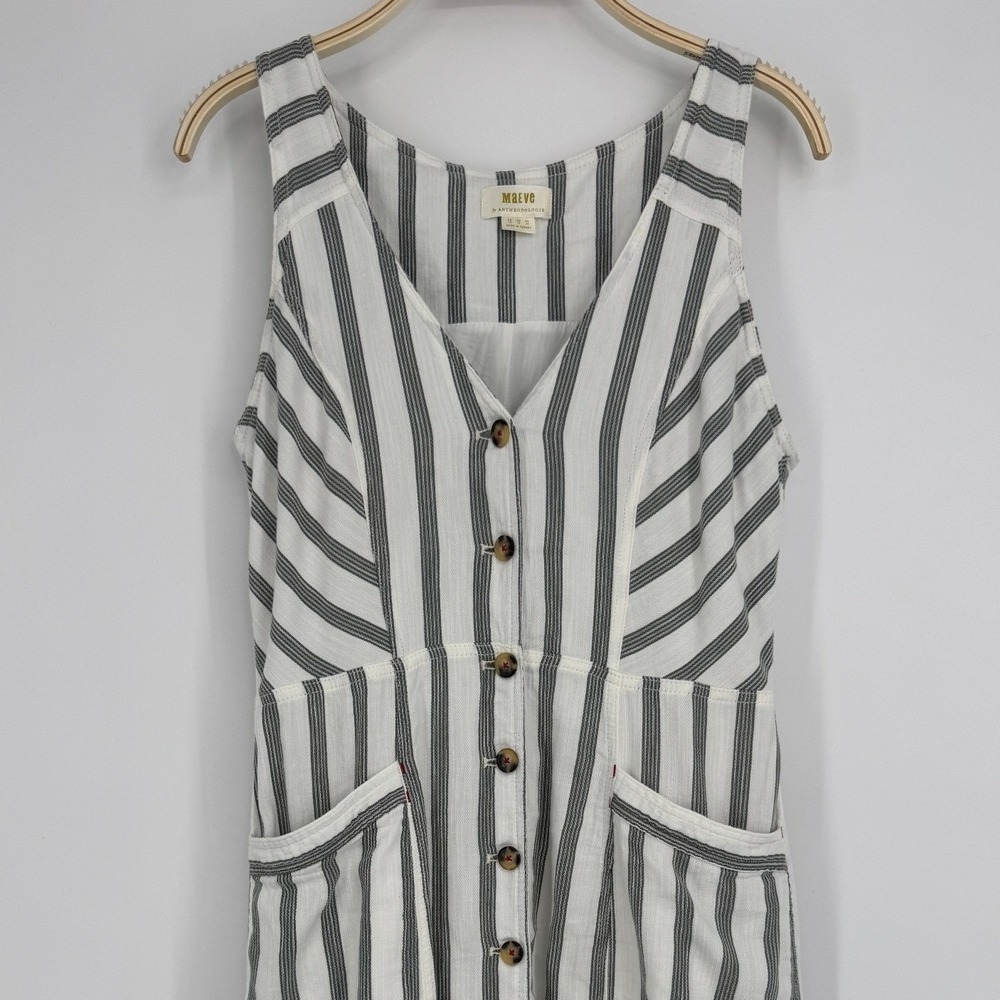 Maeve Anthropologie Striped Dress 12 Button Front Sleeveless Pockets Midi Casual - Picture 3 of 9